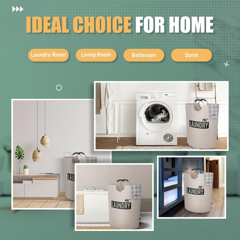 Caroeas Super Large 150L Laundry Basket Pro, Waterproof Laundry Hamper, Collapsible Laundry Basket Easy Storage, Clothes Hamper Stands Up Well, Laundry Bag with Padded Handles (Beige) - Image 5